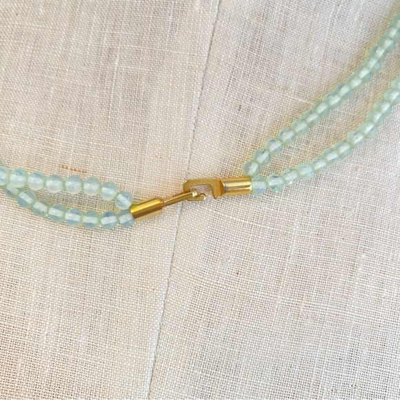 Light Sea Glass Green beaded Strands & Lilies with Faux Pearl Necklace - Picture 5 of 5